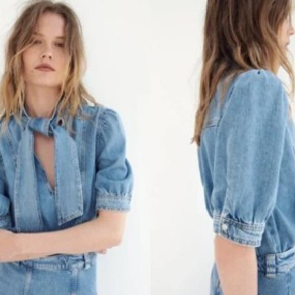 Zara Light Blue Denim Top with Tie Detail - Picture 6 of 16